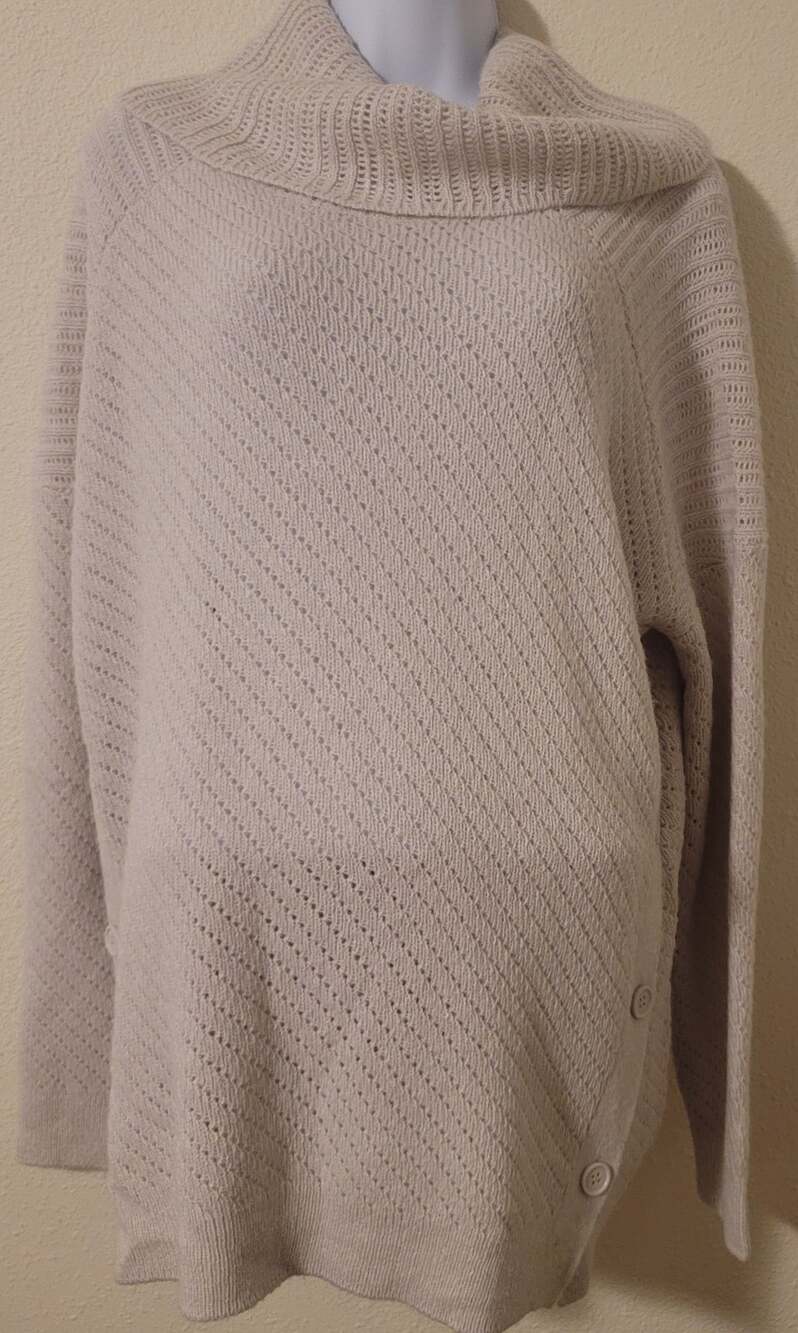 Lucky Brand Off White Alyssa Cowl Neck Side Button Womens Sweater XL Mohair Wool